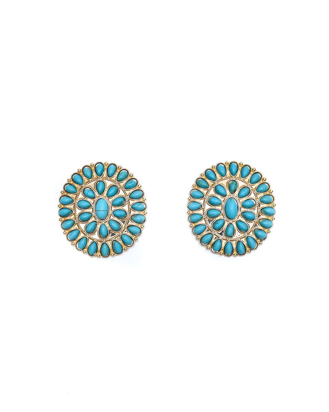 (SALE) Large Gold and Turquoise Cluster Post Earring
