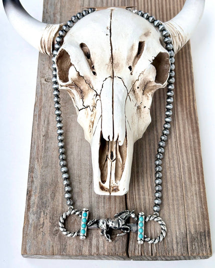 Western Style Navajo Pearl Bead Horse Bit Pendant Necklace