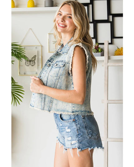 Rhinestone Color Denim Vest