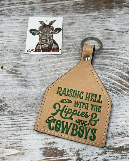 Tooled Leather Keychain-Hippies