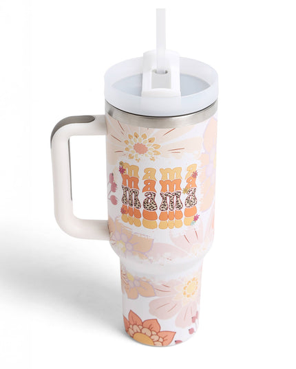 MAMA letter with Floral 40oz Handle Tumbler