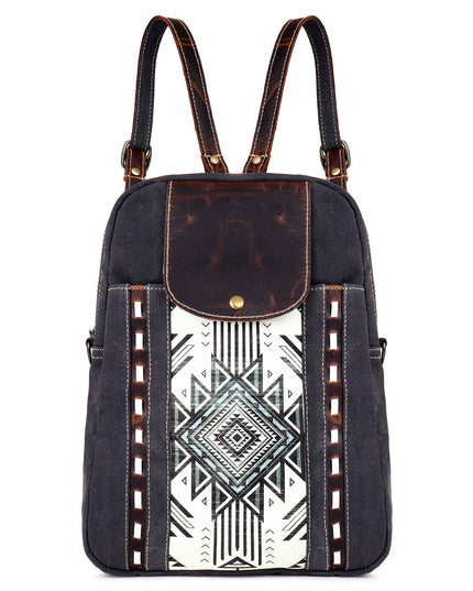 Canvas & Leather Women's Backpack - Black/White