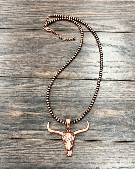 739124, Handmade 30" Copper Navajo Longhorn Necklace