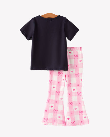 Letter daddy's girl Check Bow Floral Print Girls Set