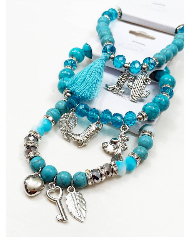Western Boho Mix Charms Turquoise Theme Bracelets