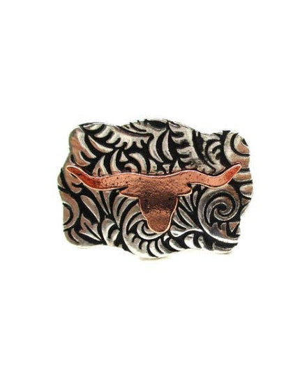 Western Two Tone Etched Steerhead Cuff Ring