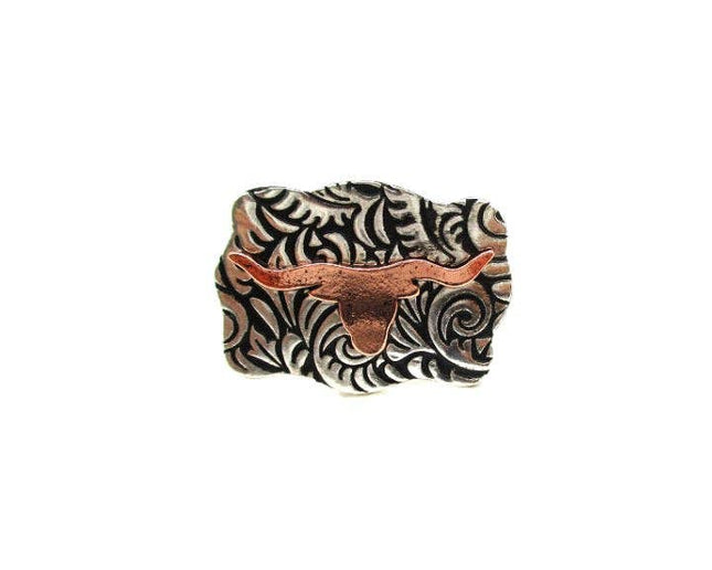 Western Two Tone Etched Steerhead Cuff Ring