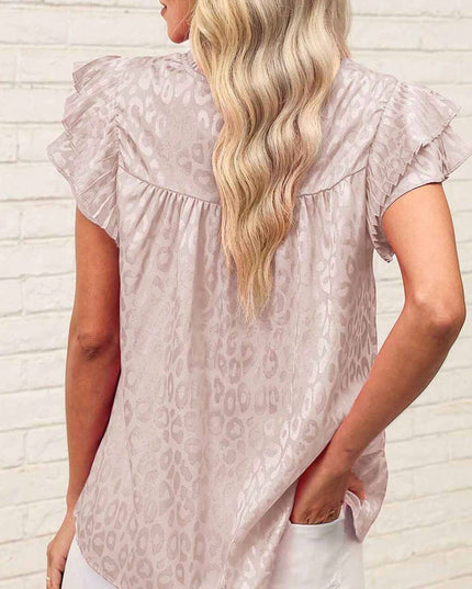 Printed Lotus Leaf Sleeve Wave Neck Women's Top