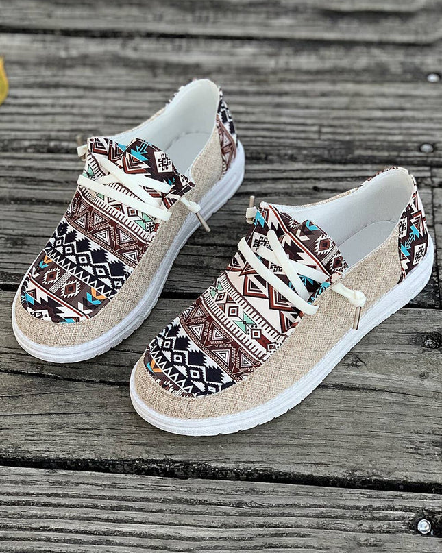 Vintage Western Patchwork Lace-up Decor Flat Shoes