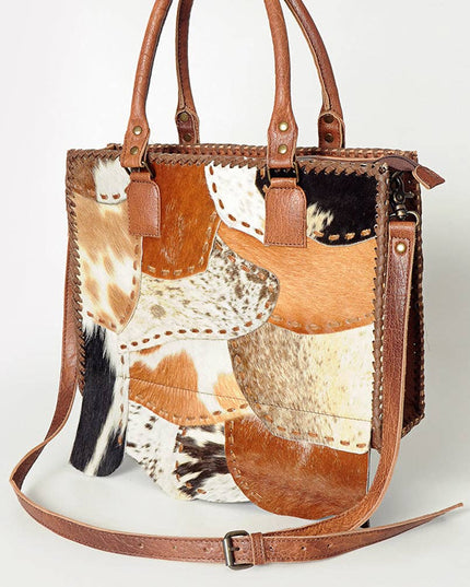 LC-ADBG615C Western Tote Bag with Diamond Patchwork Hair-On Hide and Leather Straps American Darling