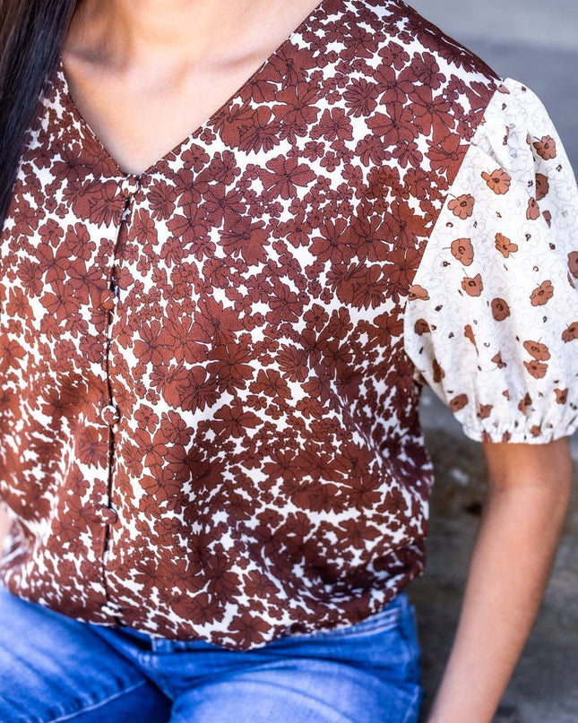 Bountiful Blooms Top, Brown