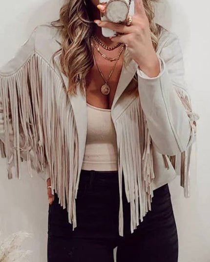 Long Sleeve Faux Suede Tassel Jacket TOPW1777