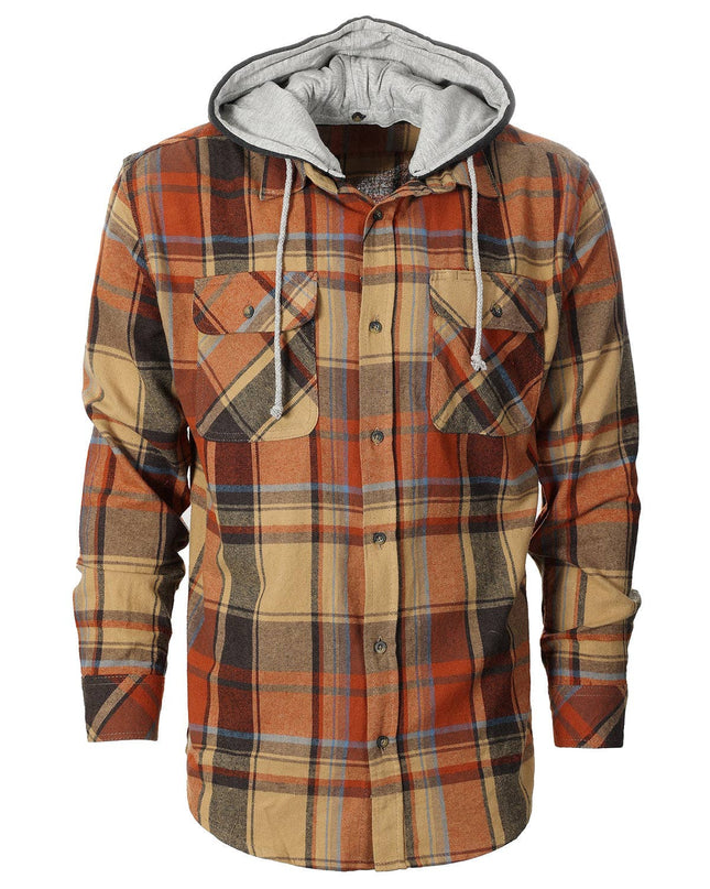Men's Casual Button Up Flannel Shirt with Removable Hoodie GB-LS92H
