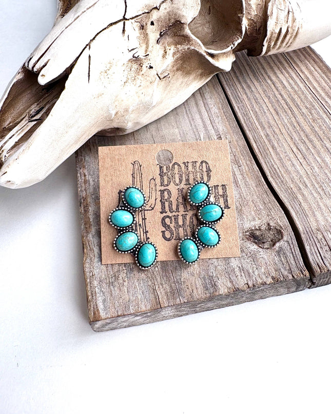 Western Cluster Squash Blossom Stone Stud Earrings