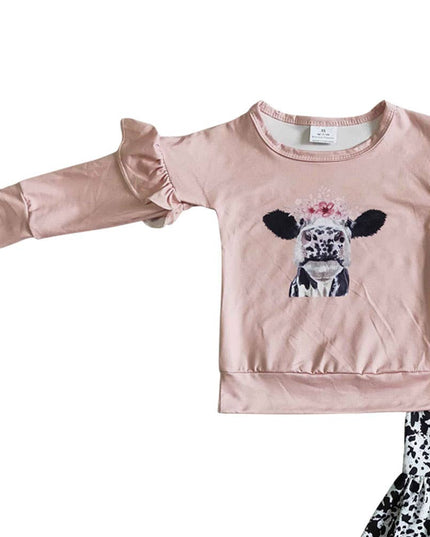 Baby girls fall pink cow bell pants clothes sets