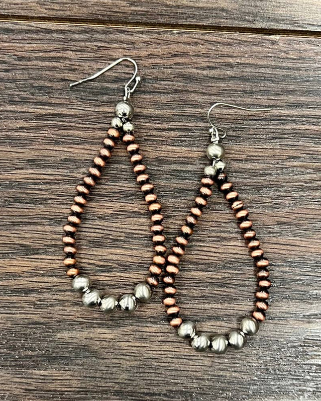 725375, Handmade Silver/Copper Navajo Bead Earrings