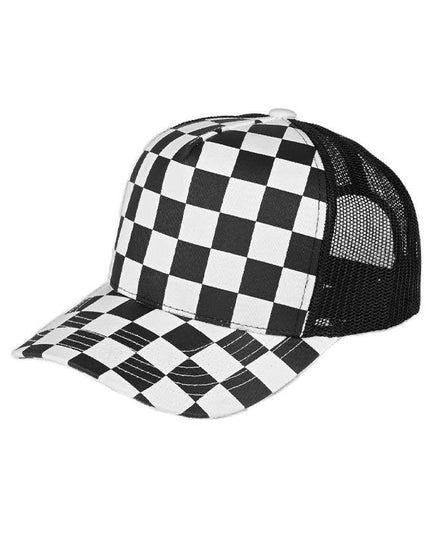 C.C Black/White Race Checkered Mesh Trucker Cap