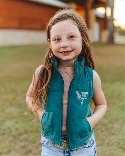 Girls Jade Puffer W Aztec Lining Boot Stitch Detail Vest