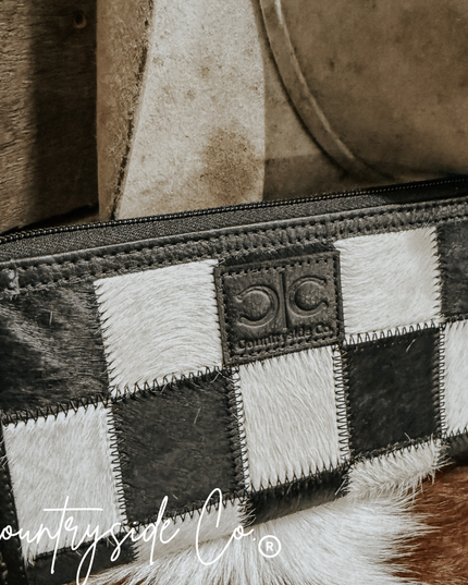 Checkered Cowhide Womens Wallet Wristlet Trendy