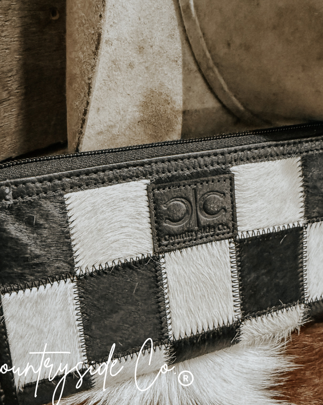 Checkered Cowhide Womens Wallet Wristlet Trendy