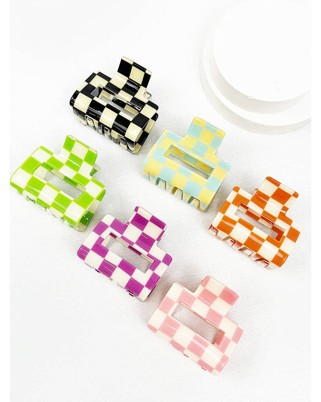 Colorful Checkered Medium Size Hair Claw