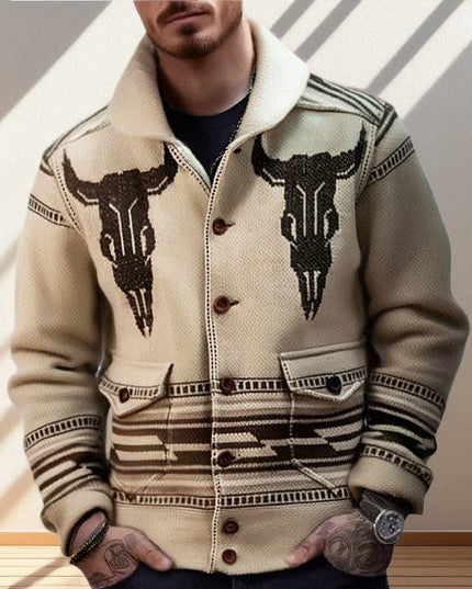 Men's Jacquard Knit Cardigan Jacket Casual Outerwear