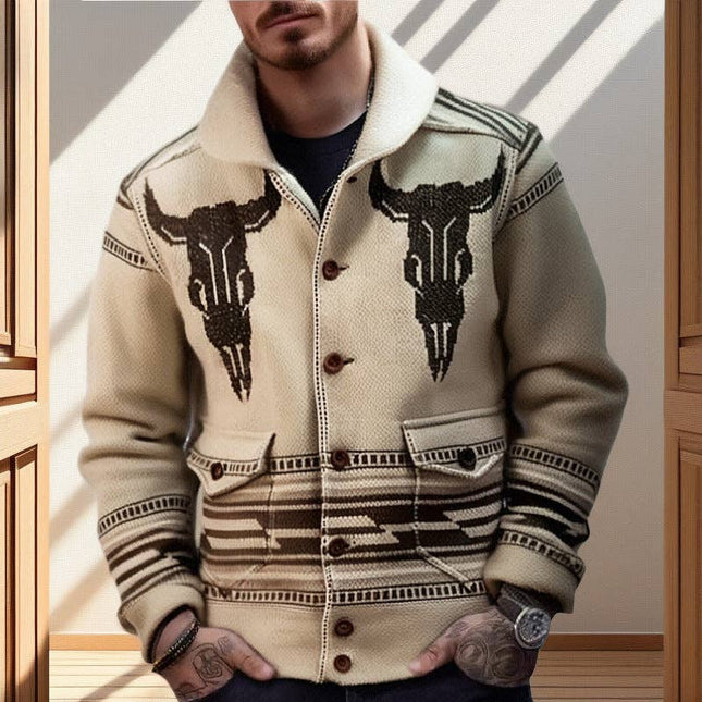 Men's Jacquard Knit Cardigan Jacket Casual Outerwear