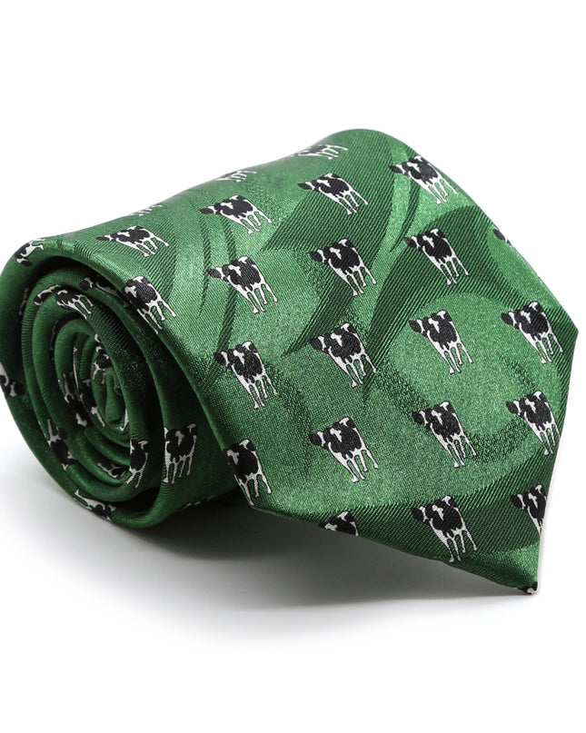 Cow Green Necktie with Handkerchief Set