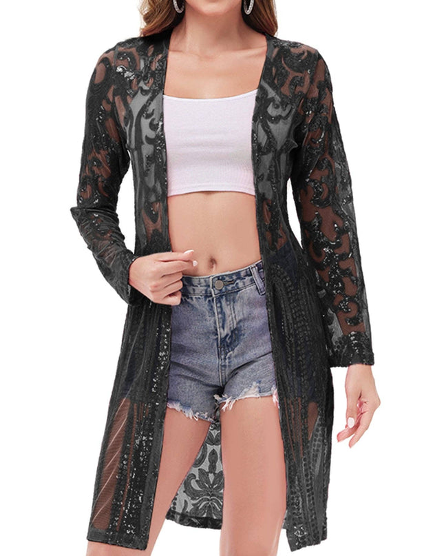 Women's Sparkly Sequin Cardigan Long Sleeve Open Front