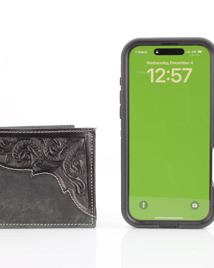 American Bison Oil Pull Up Bifold Wallet Tooled  ABW028