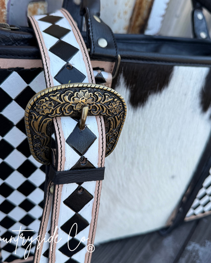 Tinsley Checkered Leather Cowhide Tote, Computer Bag
