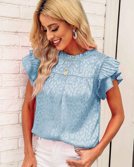 Women's Printed Lotus Leaf Sleeve Wavy Collar Top