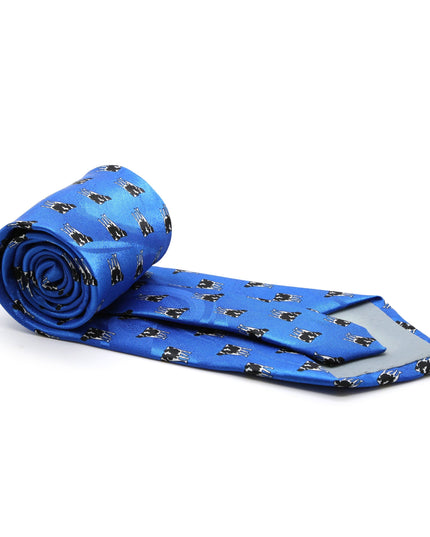 Cow Blue Necktie with Handkerchief Set
