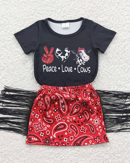 Sibling Baby Girls Western Top Tassel Skirts Outfits Sets