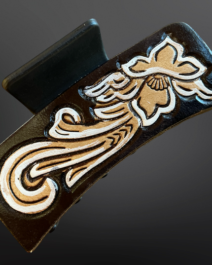 Tooled Leather Western Claw Clip
