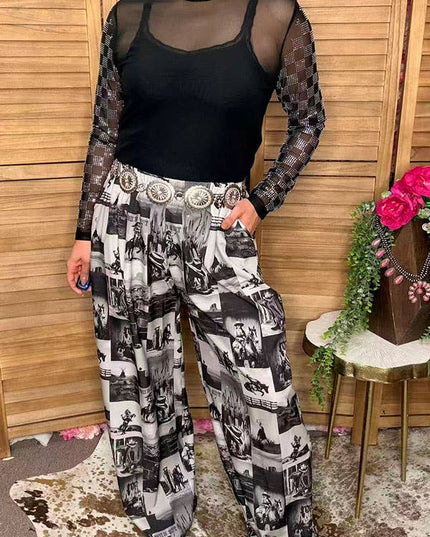 Western cowboy patchwork women's boutique pant GJQ17275