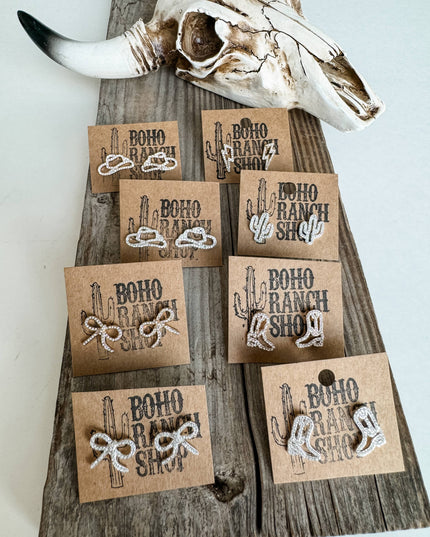 Western cut out paved Stud earrings - cowboy boots hat bow 