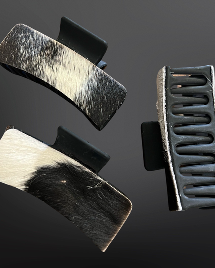 Real Cowhide Claw Hair Clip Western Inspired Matte Black