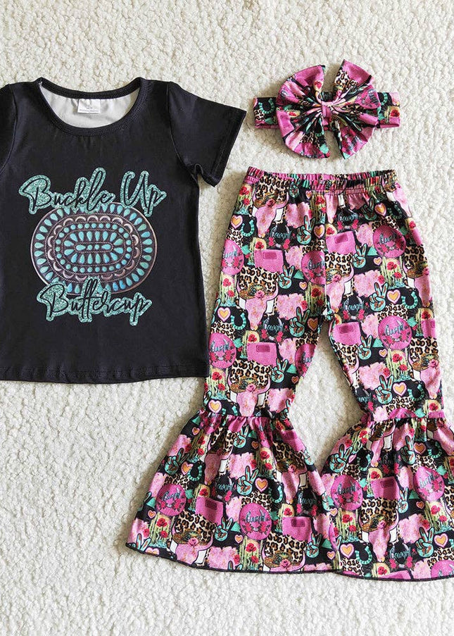 Baby girls buckle up western bell pants outfits s