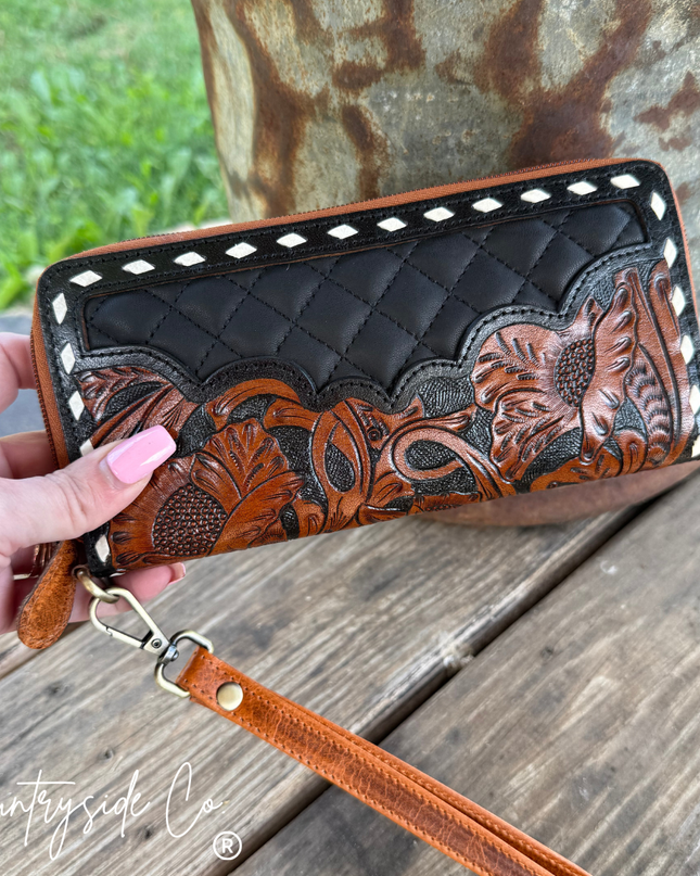 Laney Tooled Leather Wallet Wristlet