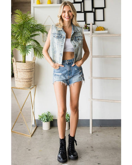 Rhinestone Color Denim Vest