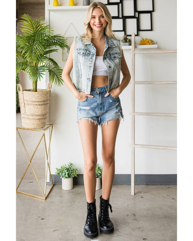 Rhinestone Color Denim Vest
