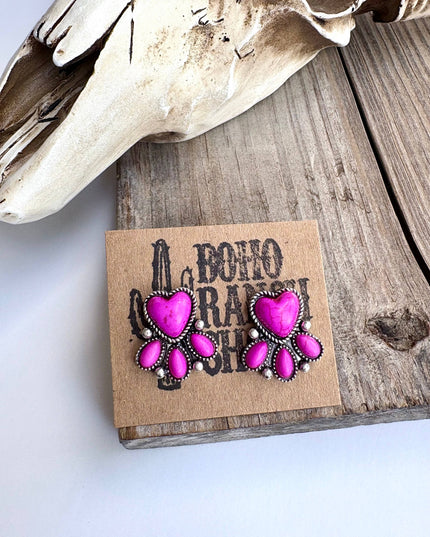 Western Heart Stone Stud Earrings
