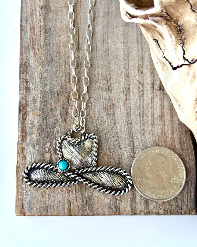 Western Cowboy Hat Stone Pendant Necklace