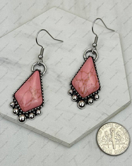 CER240805-05-SILVER-BLUE          Silver metal with blue turquoise stone Earrings