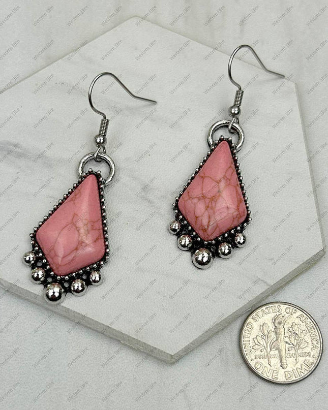 CER240805-05-SILVER-BLUE          Silver metal with blue turquoise stone Earrings