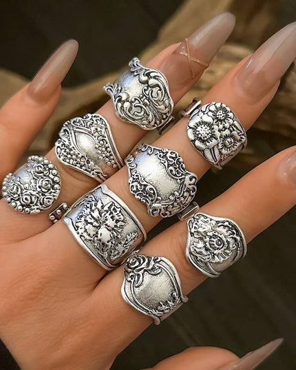 VINTAGE BOHO FLORAL STATEMENT PACK OF 8 RINGS | 40R128