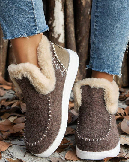 Suede Stitching Patchwork Plush Lined Anklet Boots