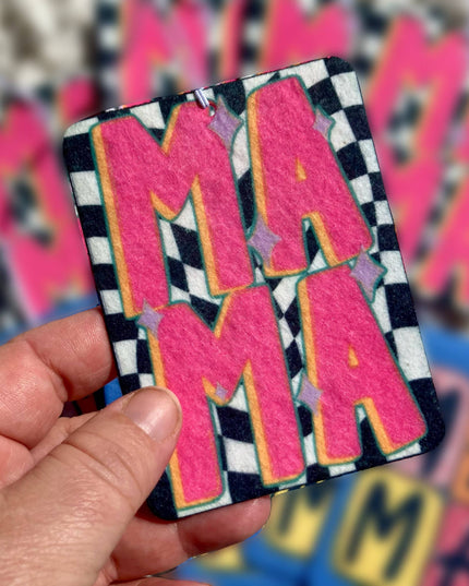 Mama checkered print felt car fresheners 