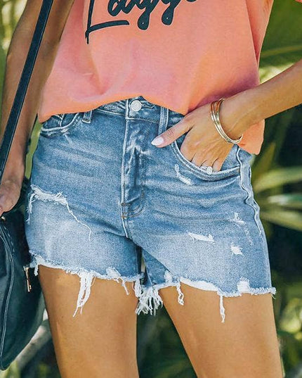 Stretch ripped denim shorts